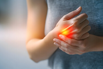Pain in the hand of a woman.