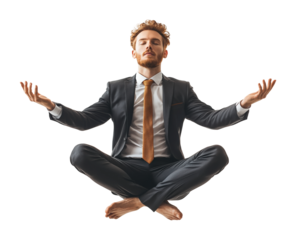 Businessman practicing yoga in the air high fidelity creative concept isolated on transparent background png