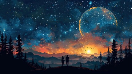 Stargazing Night: A couple spends a magical evening under the stars