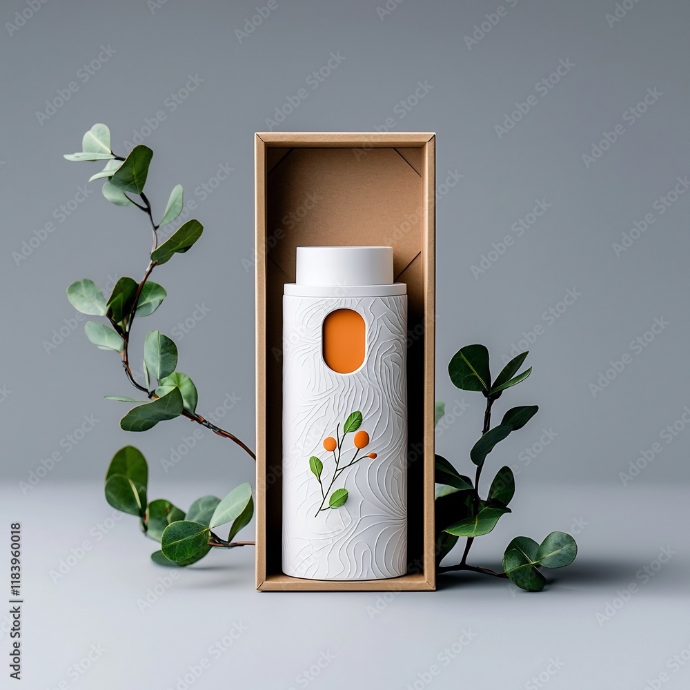 Poster elegant and sophisticated white paper packaging solution featuring an abstract geometric embossed pa