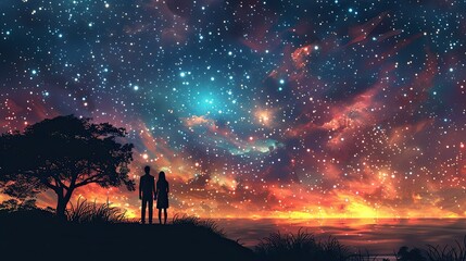Fototapeta premium Stargazing Night: A couple spends a magical evening under the stars