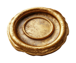 Elegant gold wax seal icon on high fidelity digital minimalist design isolated on transparent background png