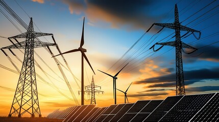 Fototapeta na wymiar Renewable Energy Sources: A Sustainable Future with Wind, Solar, and Power Grids
