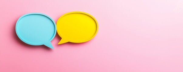Active listening skills concept. Colorful speech bubbles on a pink background.