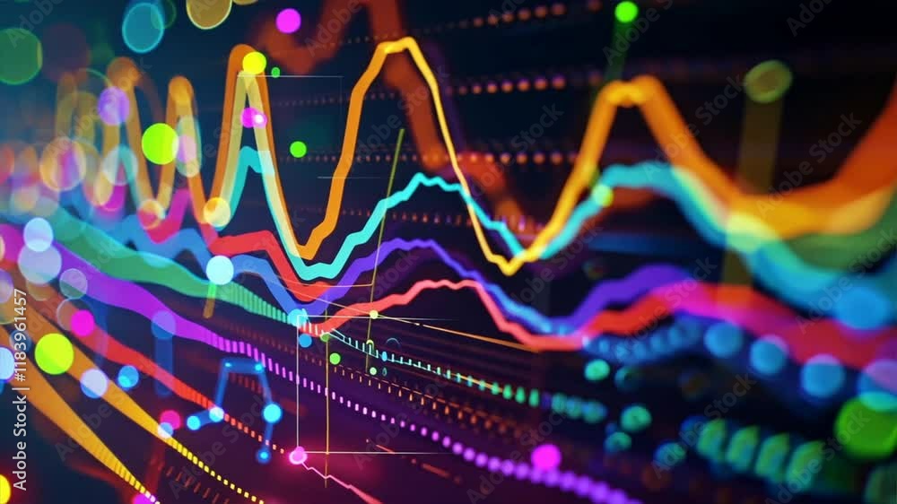 Aufkleber Colorful Data Visualization Abstract Technology Trends with Vibrant Lines and Dots Showcasing Statistics and Insights in Dynamic Digital Design.