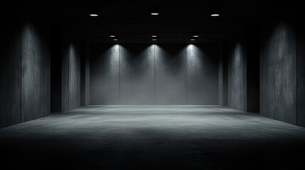 Mysterious dark empty room with spotlight shadows