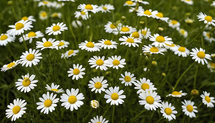Fototapeta premium Chamomile flowers field A beautiful natural scene