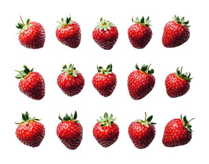 Fresh strawberries displayed on a high fidelity nature studio environment close-up view isolated on transparent background png