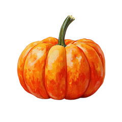Vibrant orange pumpkin with a green stem on a clean white background, perfect for seasonal designs and festive themes