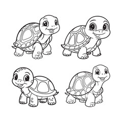 Turtle cartoon coloring page vector isolated on white background