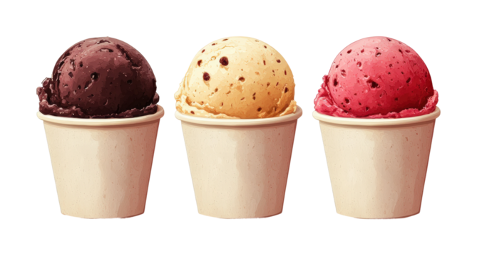 Delicious strawberry vanilla chocolate ice cream scoops kitchen table food bright environment close-up dessert concept isolated on transparent background png