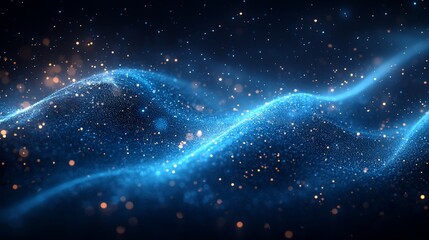 Obraz premium Blue particle wave abstract background, glowing, digital, futuristic, technology