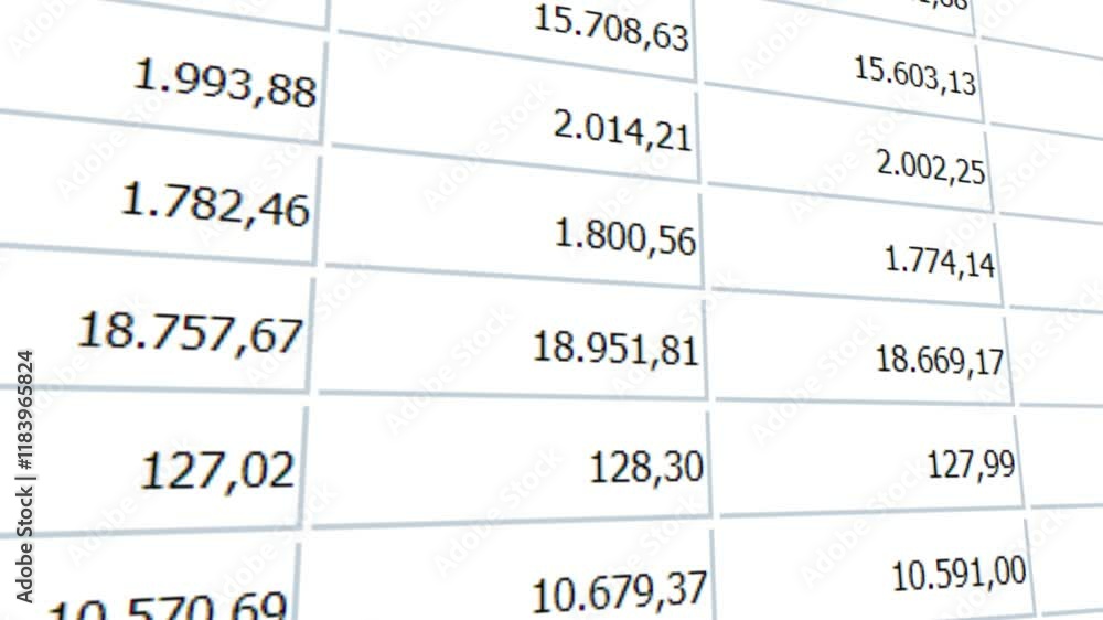 Poster spreadsheet data table with numerical information for business analysis