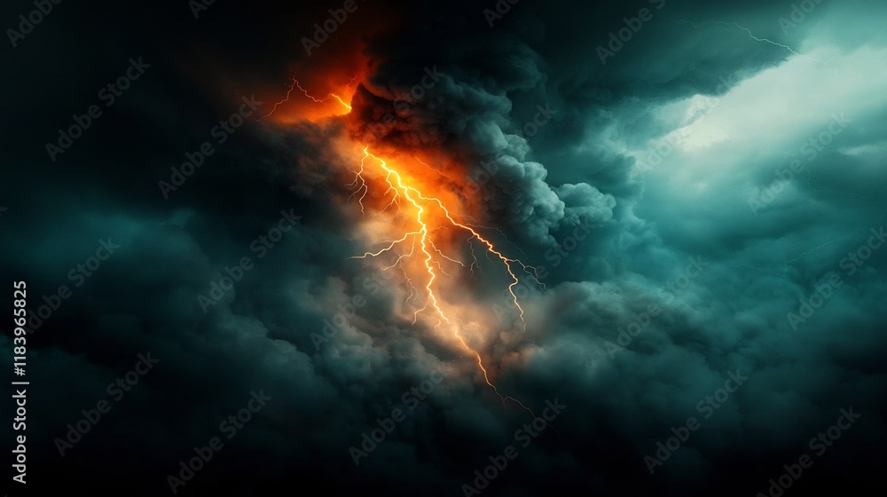 Aufkleber mesmerizing electric lightning bolts piercing through a brooding atmospheric backdrop portraying the