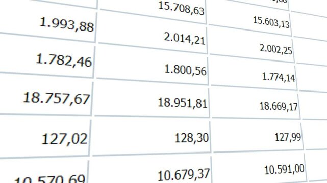 Spreadsheet Data Table with Numerical Information for Business Analysis