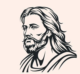 Jesus Christ Face Silhouette Isolated On Background.