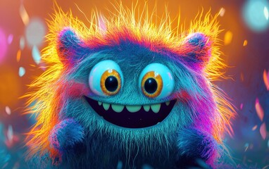 Fototapeta premium cute bright furry monster smiled and happy