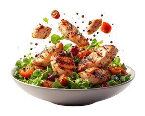 Delicious grilled chicken salad kitchen food bright background aerial view healthy eating concept isolated on transparent background png