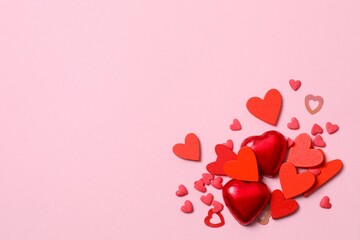 Beautiful red hearts on color background