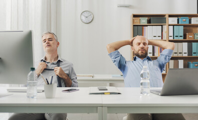 Frustrated office workers suffering from the heat