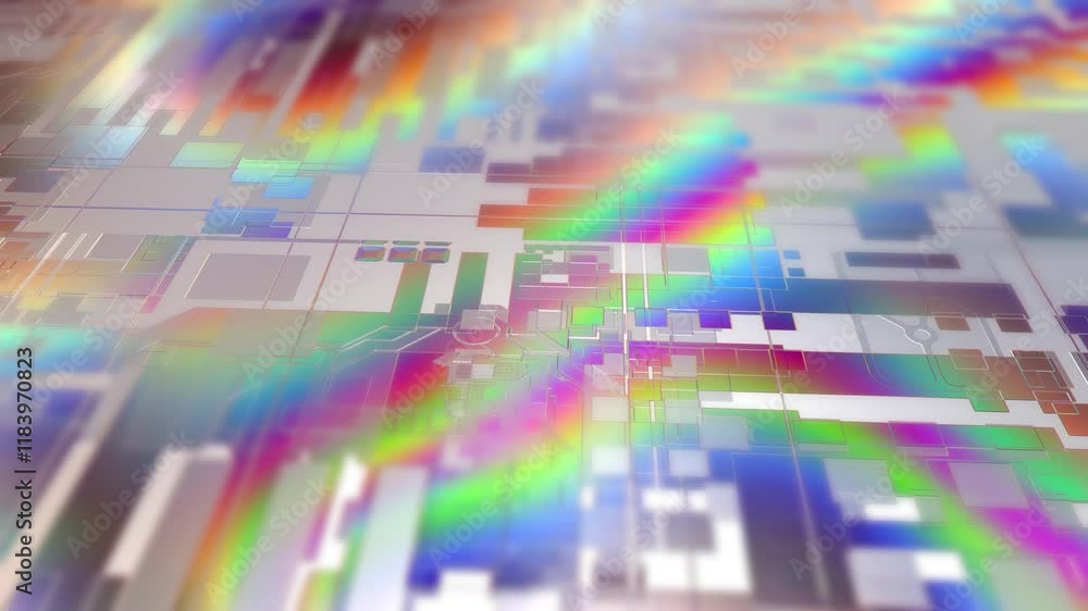 Poster macro silicon semiconductor wafer with bokeh effect, horizontal composition. hi-tech motion graphic.