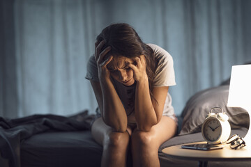 Depressed woman suffering from insomnia