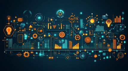 Digital Cityscape Innovation, Technology, Data, Network, Growth, Future, Planning,  Progress