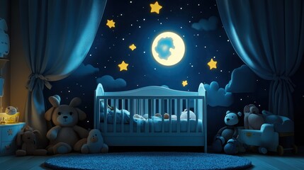 Baby's night, moonlit crib.
