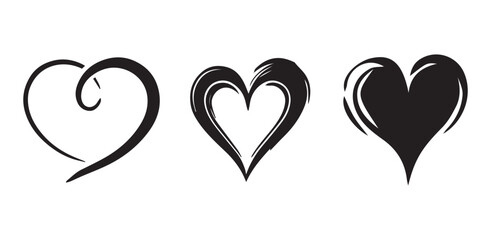 Collection of different black hearts icon set, Hand drawn hearts. Vector symbol icon set. illustration design. eps 10