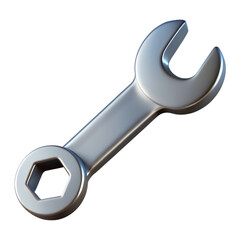 3d Wrench of Metallic Mechanic Tool, Construction and Maintenance Icon for Web Design. 