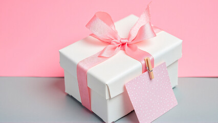Fototapeta premium pink gift box with pink ribbon
