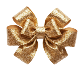Elegant gold ribbon bow top view on decorative accessories high fidelity creative design studio setting isolated on transparent background png
