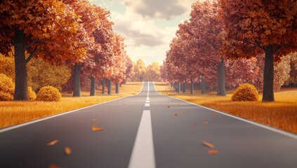 Obraz premium Scenic Autumn Road Trip Through Golden Foliage Landscape