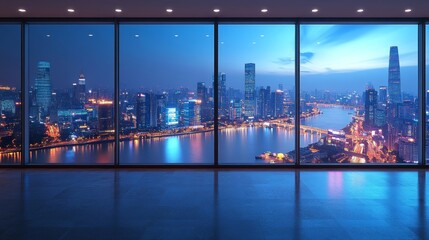 Fototapeta premium Night View of Shanghai Skyline from Modern Building