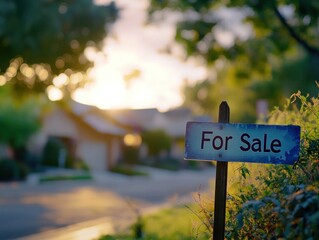 Suburban home for sale at sunset.