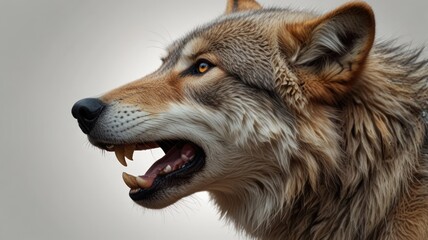 Obraz premium Close-up profile of a wolf with open mouth, showing teeth.