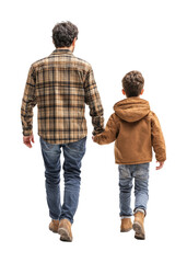 Father and son walking together outdoor setting family bonding back view warm atmosphere connection in nature isolated on transparent background png