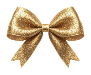 Elegant gold ribbon bow on a decorative elements high fidelity celebration festive mood isolated on transparent background png