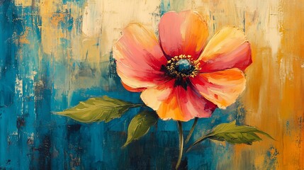 Painted poppy flower art, textured background, home decor
