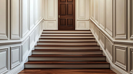 Fototapeta premium Majestic Wooden Staircase and Classic Interior Design in a Luxurious Home