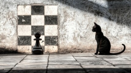 the cat look at  litle a pawn 