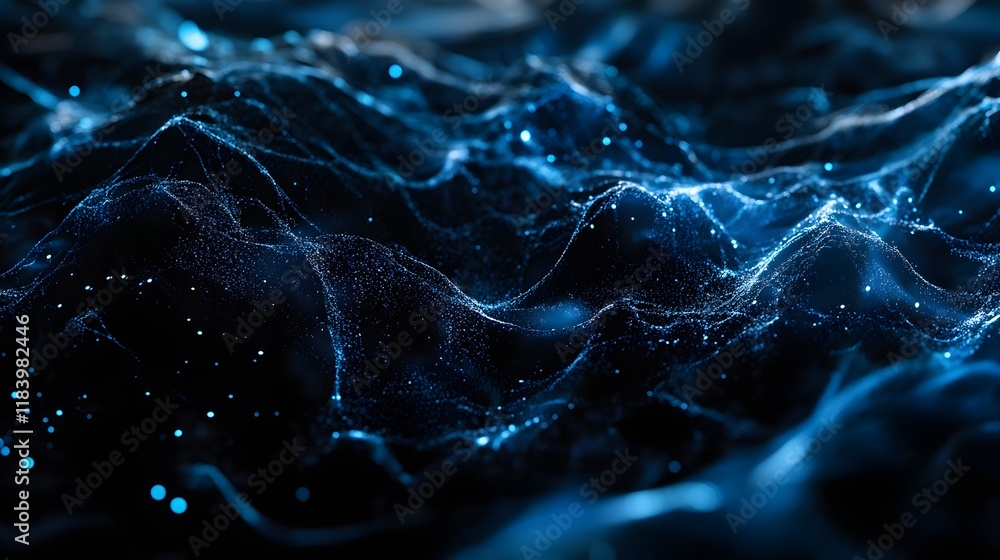Poster a blue wave with a lot of sparkles in it. the sparkles are scattered all over the wave, giving it a 