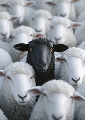 black sheep among white flock different outsider standing out individality contrast difference  