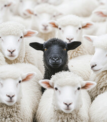 black sheep among white flock different outsider standing out individality contrast difference  