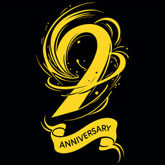Dynamic 9 Years Anniversary Logo with Spiraling Abstract Lines and Ribbon
