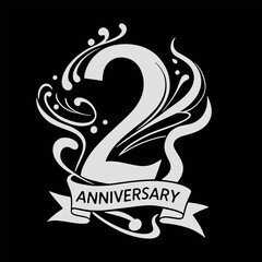 Abstract 2 Years Anniversary Logo with Swirling Shapes and Elegant Banner