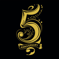 Elegant 5 Years Anniversary Logo with Flowing Swirls and Ribbon Design