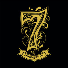 Intricate 7 Years Anniversary Logo with Abstract Swirls and Flowing Banner