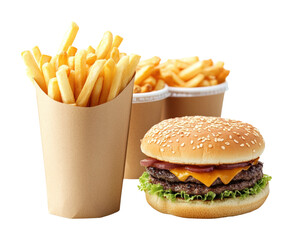 Savory fast food delight clean high fidelity burger and fries modern concept delicious experience isolated on transparent background png