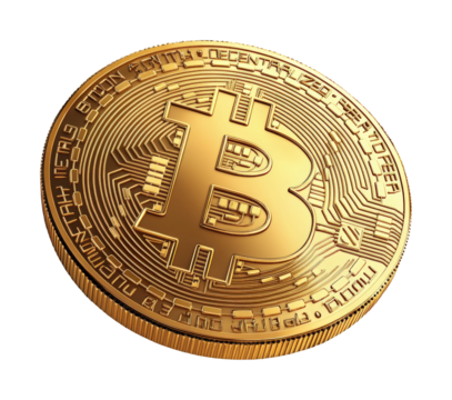 Bitcoin coin design digital currency scene high fidelity modern technology close-up view cryptocurrency concept isolated on transparent background png